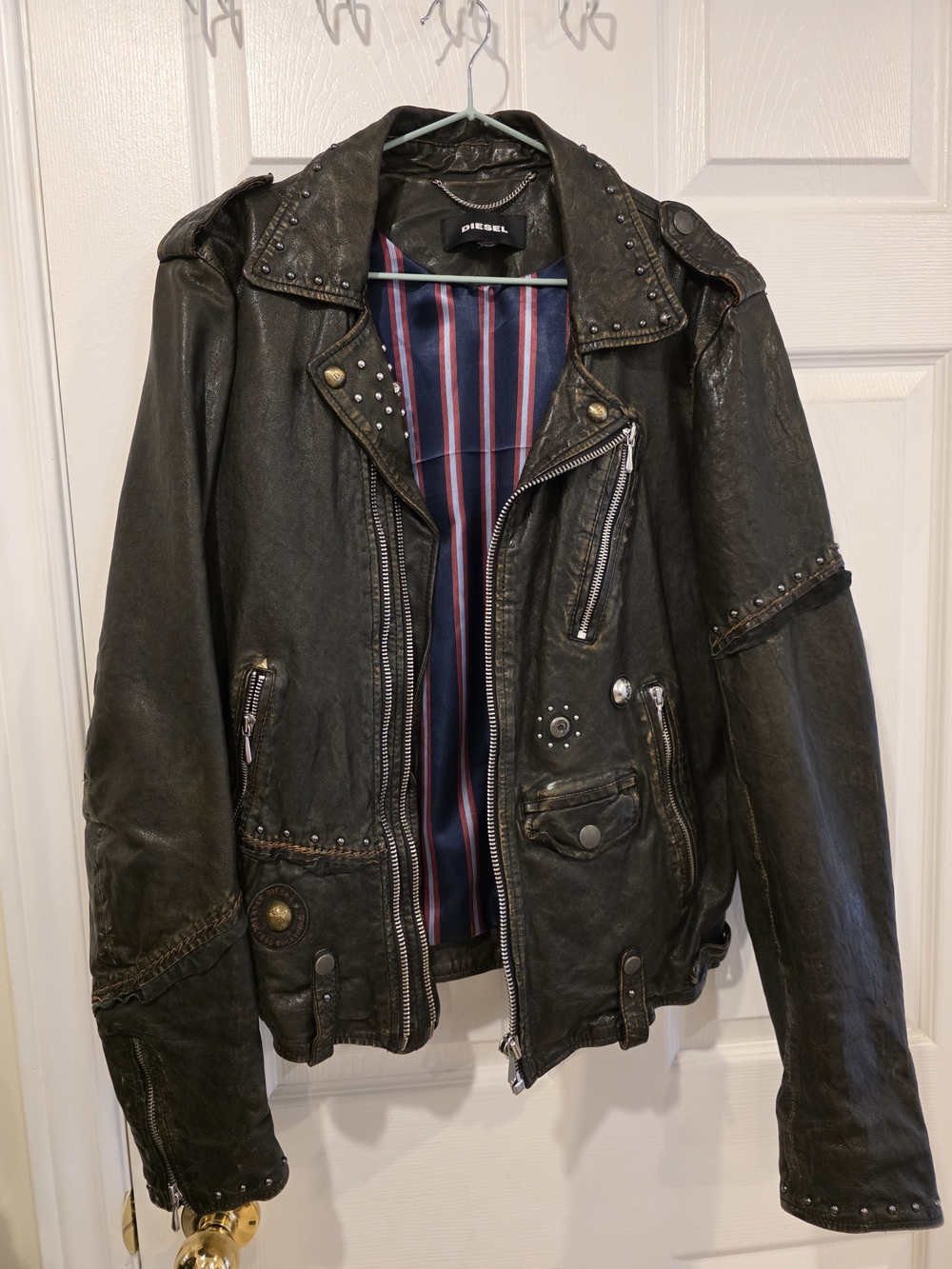 Diesel Black Studded Leather Biker Jacket